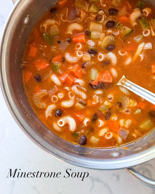 Save 📌 this Recipe!! 
I am one of those people who make soup all year long….. regardless of the temperature outside. I know soup is so comforting when it is cold outside, but really there are some soups that even if it is 80 degrees they are still enjoyable.Today I am sharing one of our  family favorite soup recipe Veggie Minestrone Soup. I love to pack my soup with whatever veggies I have on hand today I have used carrots,celery, onions & zucchini. I have simmered these veggies marinara sauce & veggie broth for convenience . I have used elbow pasta , you can use your fav pasta . I have packed in the protein with black beans. Topped it up some Parmesan cheese!! What I love the most about this recipe is it’s one pot and comes together in no time if you use canned /jarred ingredients!!  Minestrone Soup Recipe : 
Add 1/2 tbsp olive oil & 1/2 tbsp butter to a large pot  and place over medium high heat. Add in  2 bay leaves , 1/3 cup diced onion, 4-5 sliced garlic , 2 celery sticks , 1/2 cup diced carrots and 1/2 cup diced zucchini. Sauté for 3-5 minutes or until onions soften.
Next add in 1 can of  tomatoes or 1 1/4 cup  marinara sauce @raoshomemade , 1 cup canned black beans or  kidney beans , 1.5 cup vegetable broth @betterthanbouillon , 1 tsp Italian seasoning, 1/2 cup elbow pasta @barillaus , salt and pepper. Cover and cook on medium low for 10-15 minutes or until pasta is al dente and veggies are tender.
Pour into a bowl and serve with parmesan cheese or cheddar cheese on top. I like to serve mine with ghee toasted sourdough bread. 
.
.
.
.
.
.
.
,
.
.
.
.
.
.
.
.
.
.
.
#minestronesoup#minestronesouprecipe#onepotmeal#onepotsoup#springsoupseason#springsoup#soupfordinner#easysouprecipe#soupfordays#soupfordinner#vegetableminestronesoup#